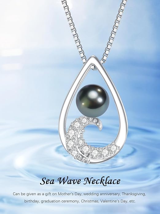 Gifts for Women Wife Mom-Tahitian Black Pearl Necklace-Wedding Birthday Anniversary Ocean Jewelry for Girlfriend Her-Mothers Day Gifts for Mom Valentines Day Christmas