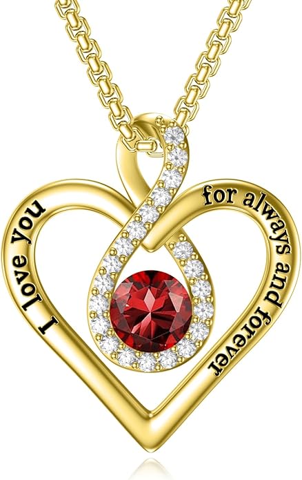 I Love You For Always and Forever Birthstone Necklace Infinity Love Heart Pendant Jewelry Christmas Valentine Mothers Day Birthday Gifts for Women Her Wife Girlfriend
