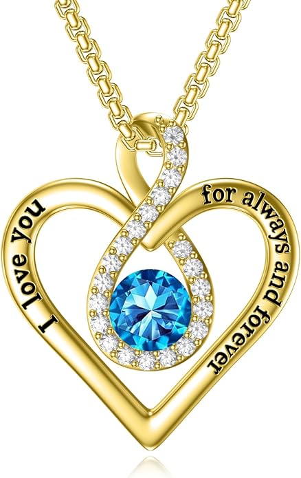 I Love You For Always and Forever Birthstone Necklace Infinity Love Heart Pendant Jewelry Christmas Valentine Mothers Day Birthday Gifts for Women Her Wife Girlfriend