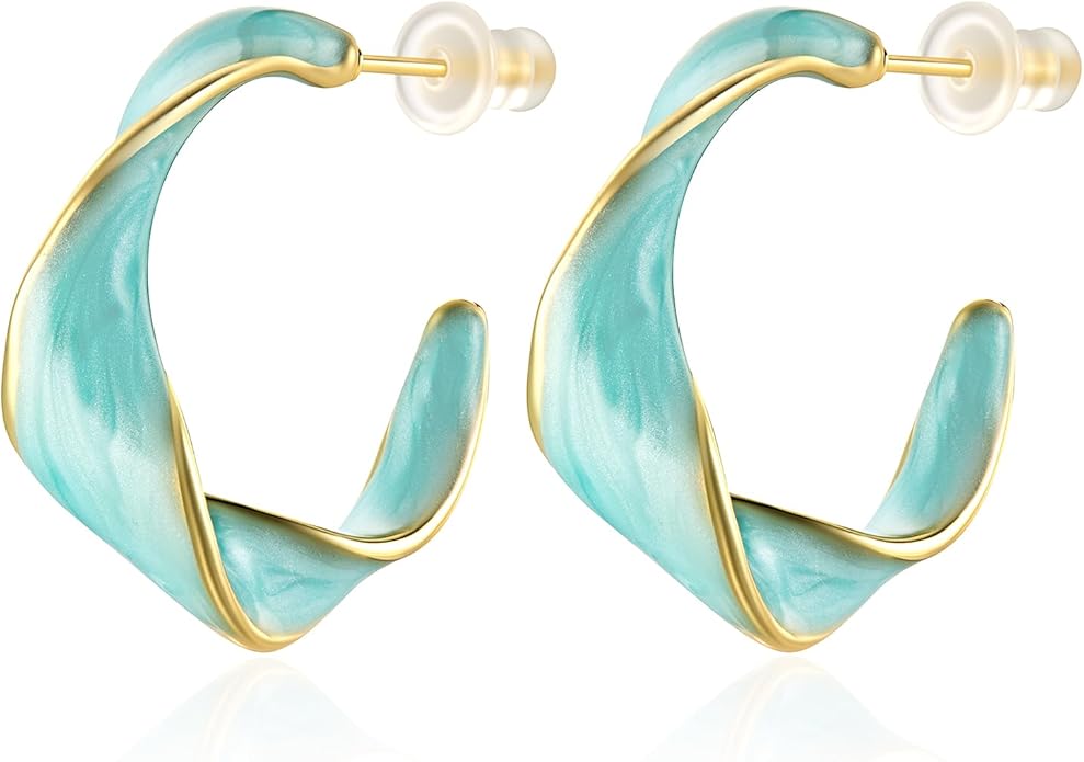 Cicy Bell Twisted Hoop Earrings for Women Alloy Vintage Enamel Oil Dripping 925 Sterling Silver Needle Round Huggie Earring Jewelry Gifts