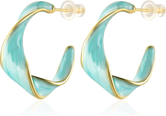 Cicy Bell Twisted Hoop Earrings for Women Alloy Vintage Enamel Oil Dripping 925 Sterling Silver Needle Round Huggie Earring Jewelry Gifts