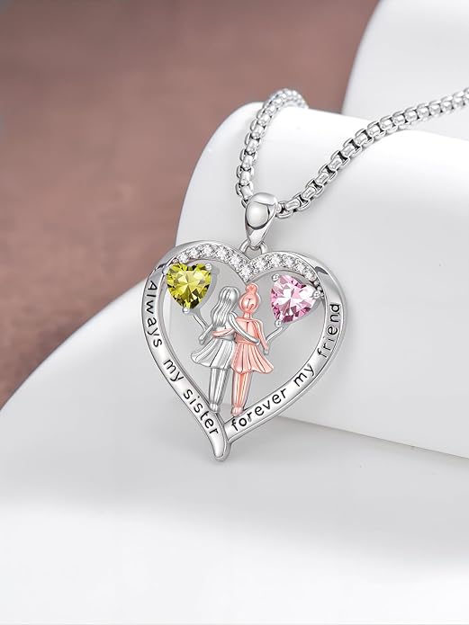 Always My Sister Forever My Friend Birthstone Pendant Necklace Women Jewelry Christmas Valentine Mothers Day Birthday Gifts for Women Sister From Sister