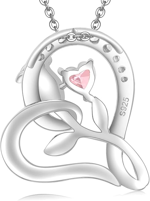 Rose Flower Heart Birthstone Necklaces for Women, 925 Sterling Silver Anniversary Jewelry, Pendant Heart Necklaces Birthday Anniversary Christmas Gift for Women Wife Mom Girlfriend Lady