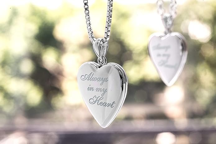PicturesOnGold.com Personalized Always in My Heart Silver Or Gold Heart Locket Pendant Necklace Jewelry Gifts for Men & Women - 3/4 Inch X 3/4 Inch - Includes 18 inch Cable Chain