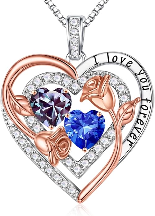 Iefil Birthstone Necklace for Women - Sterling Silver Birthstone Necklace Anniversary Birthday Gifts for Her Wife Mom Daughter