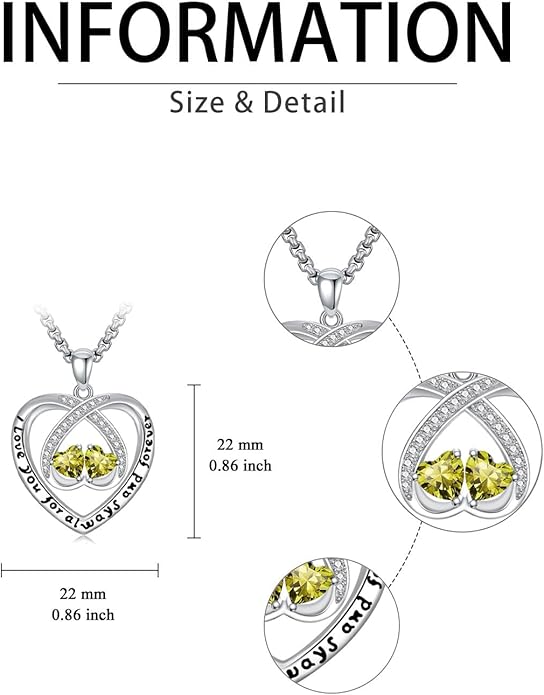 Birthstone Necklaces for Women I Love You for Always and Forever Heart Pendant Necklace Anniversary Jewelry Christmas Valentine Mothers Day Birthday Gifts for Her Wife Girlfriend