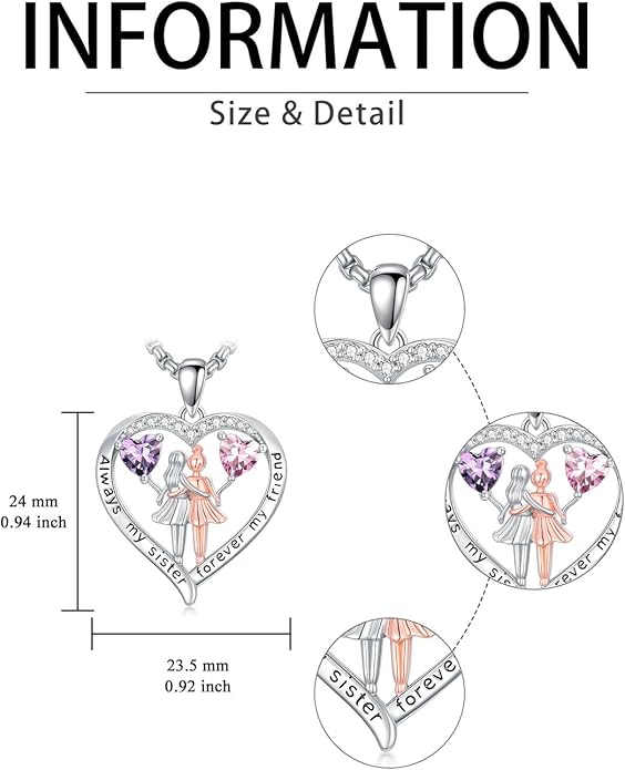 Always My Sister Forever My Friend Birthstone Pendant Necklace Women Jewelry Christmas Valentine Mothers Day Birthday Gifts for Women Sister From Sister