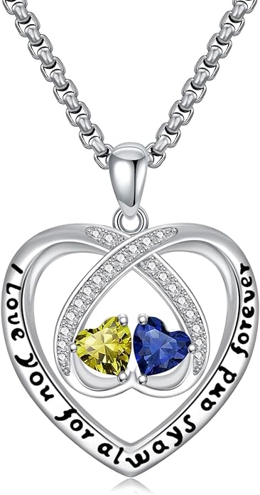 Birthstone Necklaces for Women I Love You for Always and Forever Heart Pendant Necklace Anniversary Jewelry Christmas Valentine Mothers Day Birthday Gifts for Her Wife Girlfriend