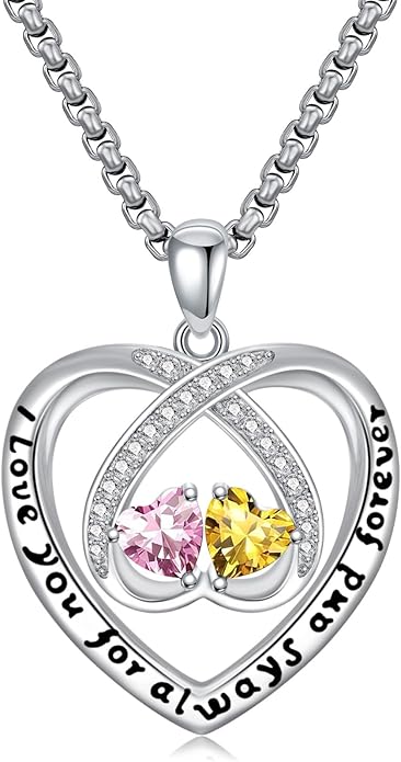 Birthstone Necklaces for Women I Love You for Always and Forever Heart Pendant Necklace Anniversary Jewelry Christmas Valentine Mothers Day Birthday Gifts for Her Wife Girlfriend