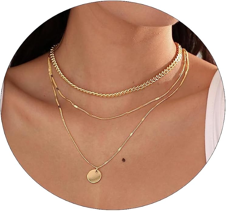 ASCOMY Layered Necklaces for Women Dainty Gold Necklace 14K Gold Plated Herringbone Necklace for Women Pearl Cross Necklace Paperclip Cuban Figaro Rope Satellite Chain Gold Choker Trendy Jewelry Gift