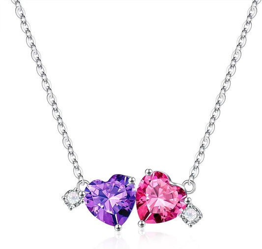 Iefil Double Birthstone Necklace for Women - 0.8CT 925 Sterling Silver Birthstone Necklace, Gifts for Her Wife Girlfriend Mom