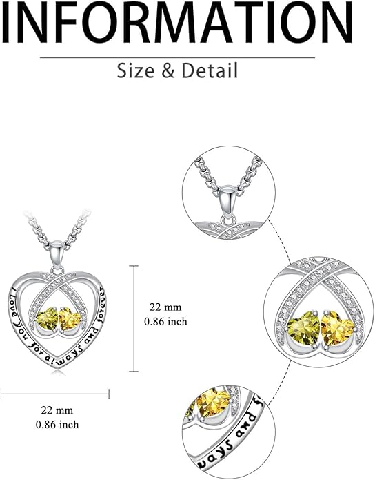 Birthstone Necklaces for Women I Love You for Always and Forever Heart Pendant Necklace Anniversary Jewelry Christmas Valentine Mothers Day Birthday Gifts for Her Wife Girlfriend