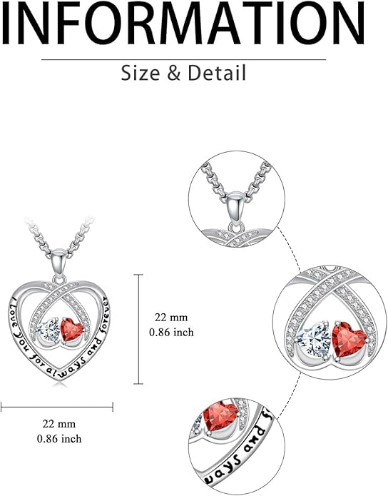 Birthstone Necklaces for Women I Love You for Always and Forever Heart Pendant Necklace Anniversary Jewelry Christmas Valentine Mothers Day Birthday Gifts for Her Wife Girlfriend