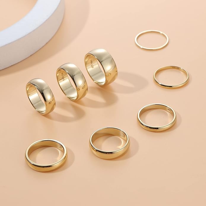 LOYALLOOK 8Pcs Gold Rings Stainless Steel Stacking Rings for Women Statement Bands Plain Finger Ring Thumb Pointer Ring Stackable Thin Gold Ring Set Comfort Fit Size 5 to 10