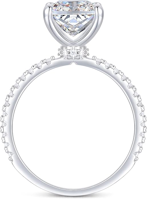 14K White Gold Moissanite Engagement Ring 4 Carat 8x10mm Radiant Cut Moissanite Rings 4-Prong 14K Gold Engagement Ring for Women