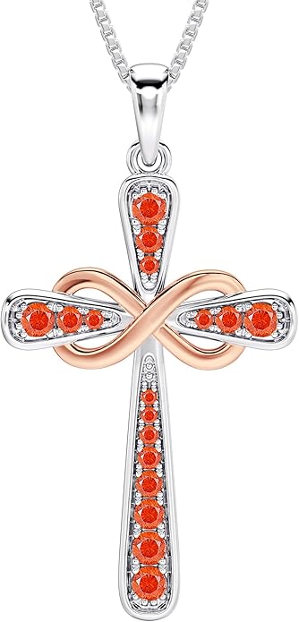 YL 925 Sterling Silver Cross Necklace for Women Halo Infinity Pendant Birthstone Jewelry for Mom