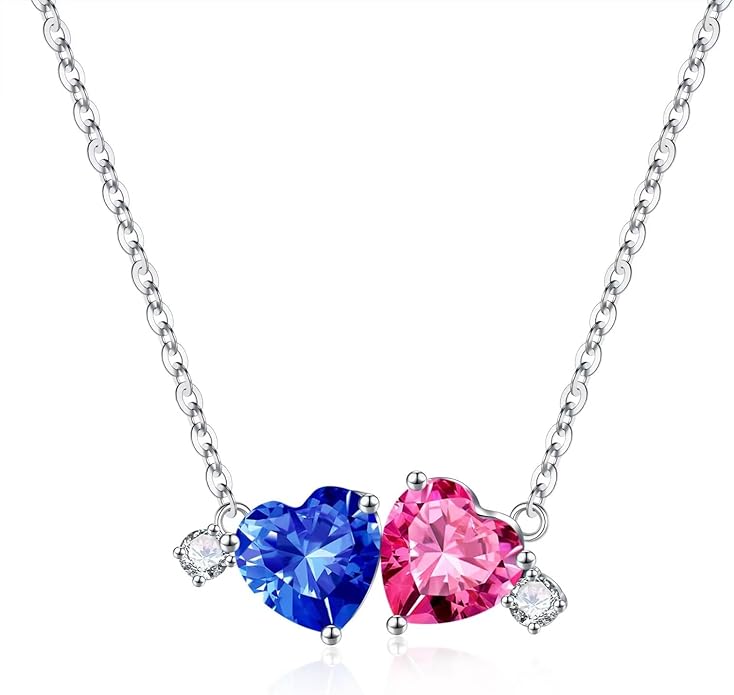 Iefil Double Birthstone Necklace for Women - 0.8CT 925 Sterling Silver Birthstone Necklace, Gifts for Her Wife Girlfriend Mom