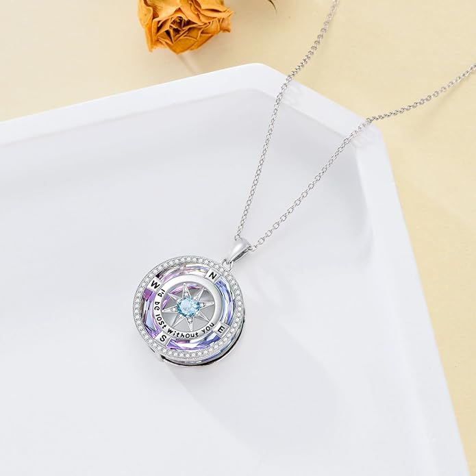 TOUPOP Compass Necklace for Women 925 Sterling Silver I'd be Lost without You Compass Pendant Birthstone Necklaces Anniversary Jewelry Birthday Gift for Girlfriend Wife Graduation Gifts for Her Daugthter