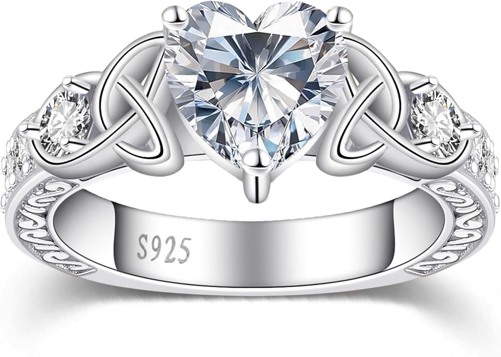 2Ct Moissanite Engagement Ring for Women, D Color VVS1, Heart Shaped Celtic Style, 925 Sterling Silver Wedding Anniversary Promise Gift