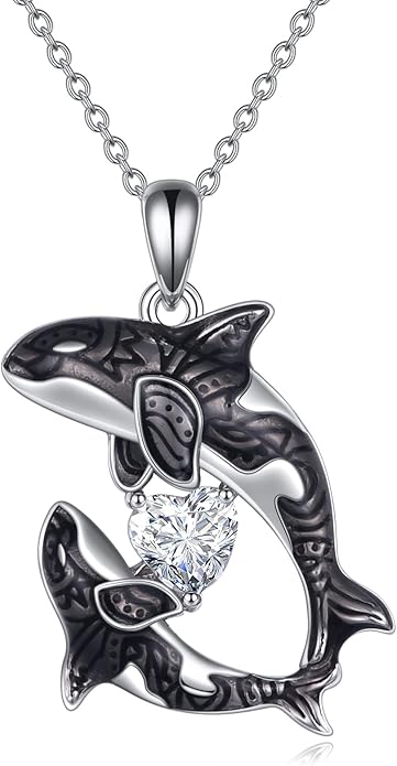 POPLYKE Killer Whale Orca Necklace Sterling Silver Ocean Jewelry Gifts for Women Mom Daughter