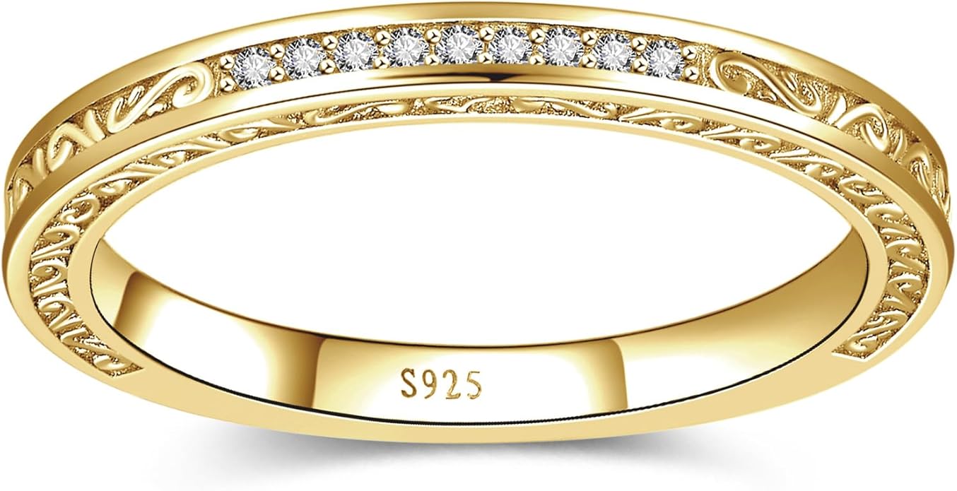 Vintage Celtic Knot Women's Engagement Ring Sets 925 Sterling Silver/14K Gold Plated Stackable Wedding Bands Rings AAAAA Cubic Zirconia Women Bridal Sets Wedding Ring Band Width 1.8mm Size 5-9