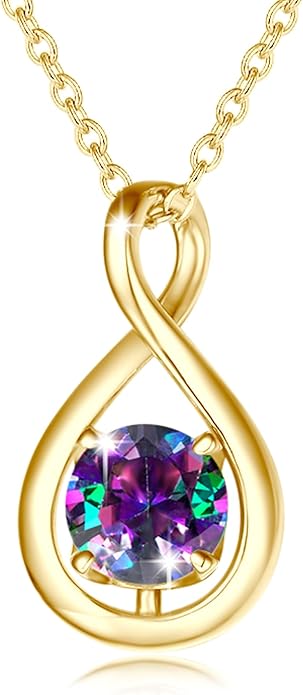 FANCIME Birthstone Necklaces for Women Fine Jewelry Sterling Silver Dainty Infinity Pendant Anniversary Birthday Christmas Gifts for Her Wife Mom Lady Daughter, Chain 16"+2" Extend