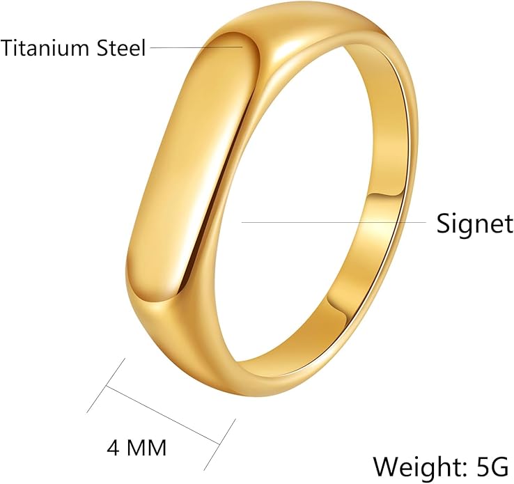 Mens Signet Rings Stainless Steel Pinky Ring for Men Women Silver/Black/Gold Square Cool Finger Ring, Gift for Dad Husband