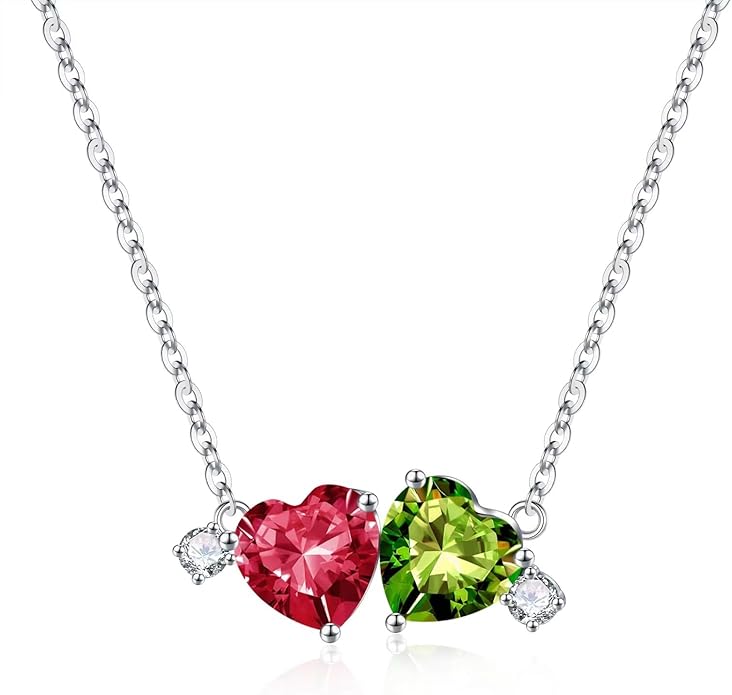 Iefil Double Birthstone Necklace for Women - 0.8CT 925 Sterling Silver Birthstone Necklace, Gifts for Her Wife Girlfriend Mom