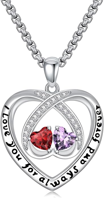 Birthstone Necklaces for Women I Love You for Always and Forever Heart Pendant Necklace Anniversary Jewelry Christmas Valentine Mothers Day Birthday Gifts for Her Wife Girlfriend