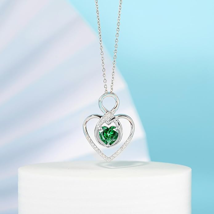 Heart Necklace for Women, 925 Silver Necklace with Infinity Heart Pendant, Personalized Birthstone Necklace Anniversary Birthday Gifts for Wife, Girlfriend, Mom