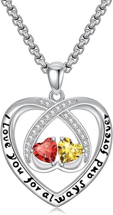 Birthstone Necklaces for Women I Love You for Always and Forever Heart Pendant Necklace Anniversary Jewelry Christmas Valentine Mothers Day Birthday Gifts for Her Wife Girlfriend