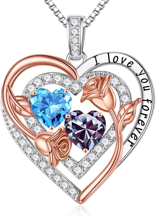 Iefil Birthstone Necklace for Women - Sterling Silver Birthstone Necklace Anniversary Birthday Gifts for Her Wife Mom Daughter