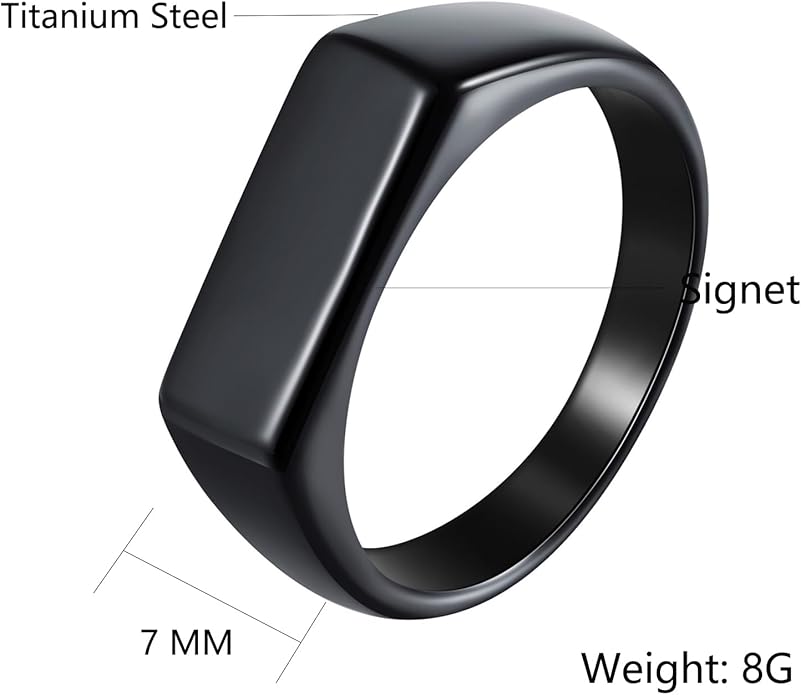 Mens Signet Rings Stainless Steel Pinky Ring for Men Women Silver/Black/Gold Square Cool Finger Ring, Gift for Dad Husband