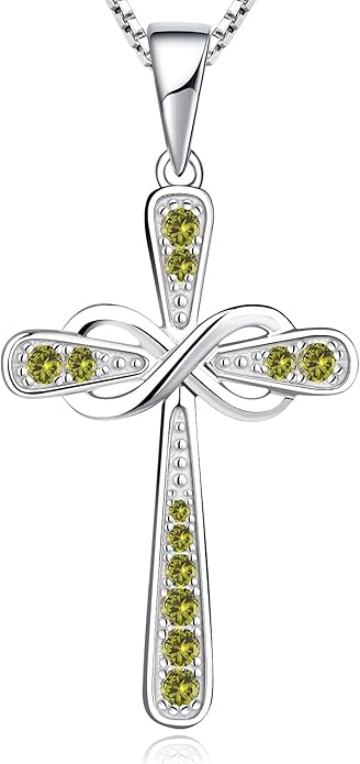 YL 925 Sterling Silver Cross Necklace for Women Halo Infinity Pendant Birthstone Jewelry for Mom
