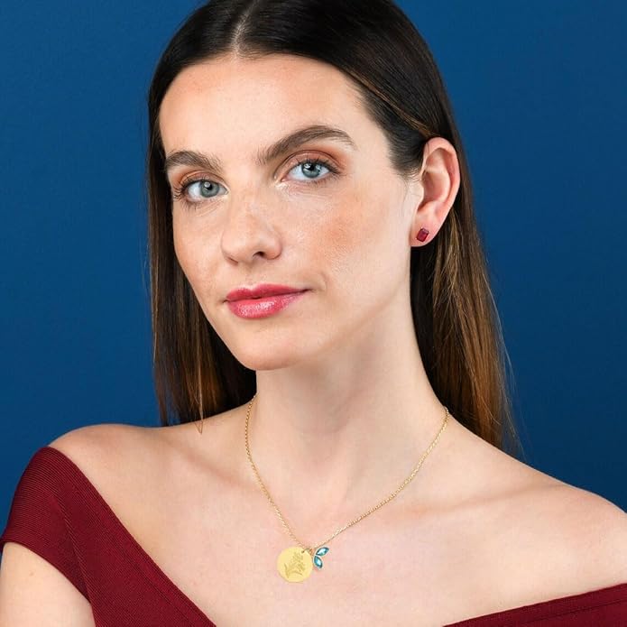 14k Gold Plated Birth Month Flower Birthstone Pendant Necklace, Floral Charm Necklace for Women Birthday Gift