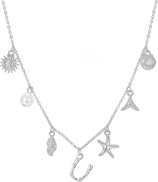 Initial Charm Necklace For Women Shell Letter Necklaces Gold Charms Pendant Boho Summer Seashell Beach 14k Starfish Surfer Jewelry Gifts