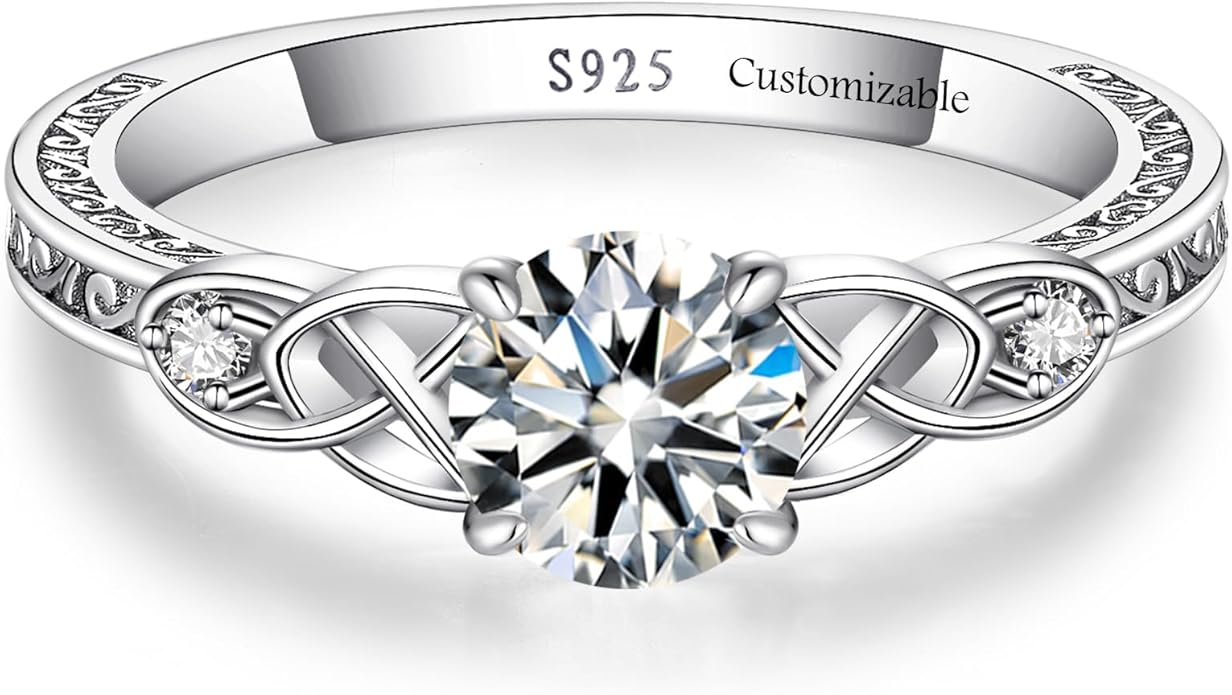 Vintage Celtic Knot Women's Engagement Ring Sets 925 Sterling Silver/14K Gold Plated Stackable Wedding Bands Rings AAAAA Cubic Zirconia Women Bridal Sets Wedding Ring Band Width 1.8mm Size 5-9