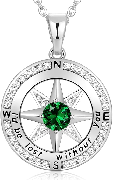 Peeshow Gifts for Women Wife-Compass Birthstone Necklace Gift for Wife Birthday Wedding Anniversary Women Jewelry for Her Girlfriend S925 Sterling Silver