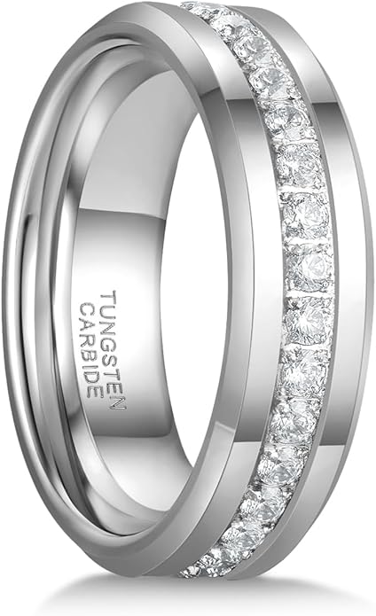 Greenpod 6mm 8mm Tungsten Carbide Rings for Men Silver/Gold Cubic Zirconia Eternity Wedding Band Women High Polish Comfort Fit Size 6-13