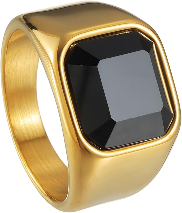 Mens Signet Rings Stainless Steel Pinky Ring for Men Women Silver/Black/Gold Square Cool Finger Ring, Gift for Dad Husband