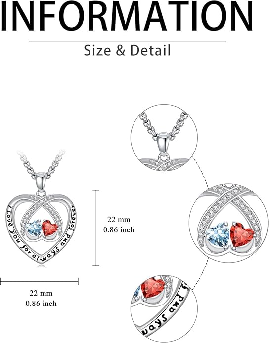 Birthstone Necklaces for Women I Love You for Always and Forever Heart Pendant Necklace Anniversary Jewelry Christmas Valentine Mothers Day Birthday Gifts for Her Wife Girlfriend