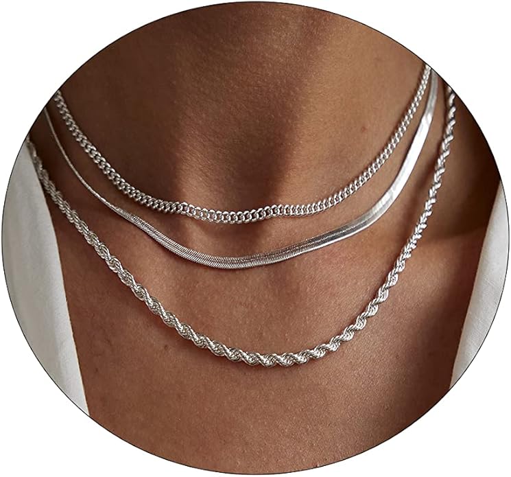 ASCOMY Layered Necklaces for Women Dainty Gold Necklace 14K Gold Plated Herringbone Necklace for Women Pearl Cross Necklace Paperclip Cuban Figaro Rope Satellite Chain Gold Choker Trendy Jewelry Gift