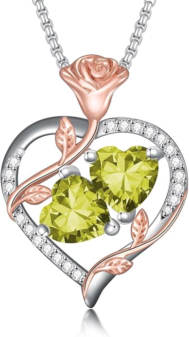 Jewelry for Her Double Heart Rose Birthstone Pendant Necklace Anniversary Jewelry Christmas Birthday Gifts for Women Wife Girlfriend