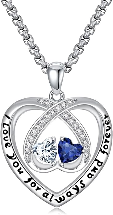 Birthstone Necklaces for Women I Love You for Always and Forever Heart Pendant Necklace Anniversary Jewelry Christmas Valentine Mothers Day Birthday Gifts for Her Wife Girlfriend