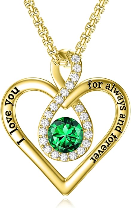 I Love You For Always and Forever Birthstone Necklace Infinity Love Heart Pendant Jewelry Christmas Valentine Mothers Day Birthday Gifts for Women Her Wife Girlfriend