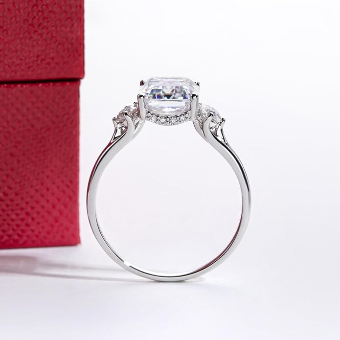 Solid 14K Gold 3.36ct Moissanite Three Stone Rings (3ct Center Stone), Round/Oval/Emerald Shape, Real Gold | D Color and Flawless Moissanite | Wedding Anniversary Ring