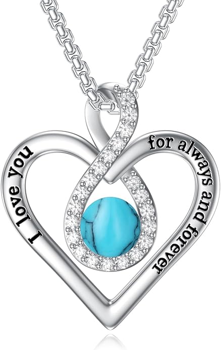 I Love You For Always and Forever Birthstone Necklace Infinity Love Heart Pendant Jewelry Christmas Valentine Mothers Day Birthday Gifts for Women Her Wife Girlfriend