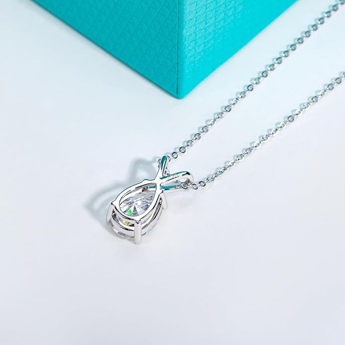 AnuClub Moissanite Pendant Necklace 2/3/4/5CT D Color VVS1 925 Sterling Silver Everyday Wear Necklace for Women Wife Her with Certificate, 40+2+3 Adjustable Chain