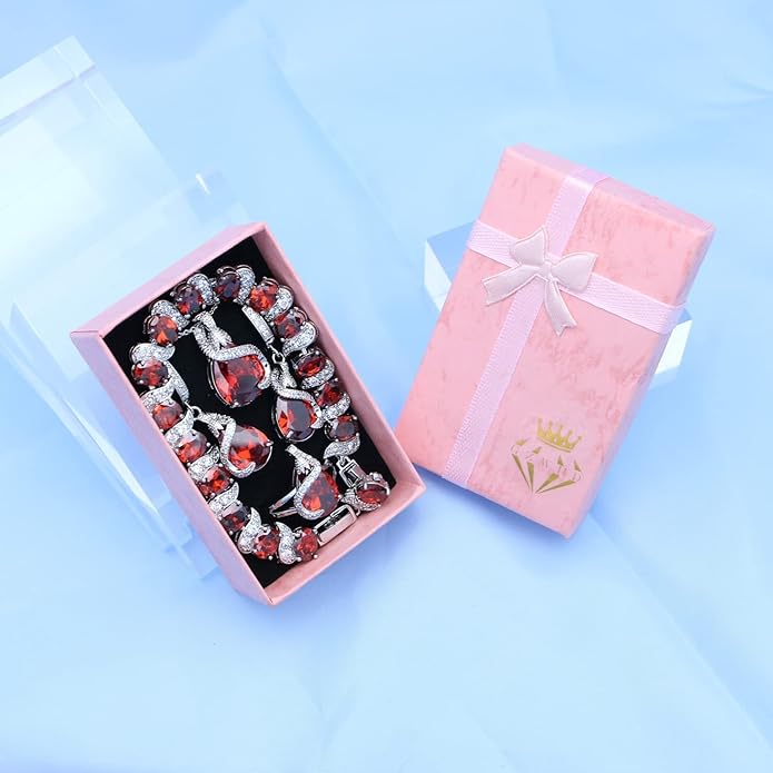 GZWHD Jewelry Set for Women Water Drop Cubic Zirconia Artificial Crystal Earrings Pendant Necklace Open Ring Tennis Bracelet Wedding Anniversary Birthday Engagement Gift for Bridesmaid Wife Girlfriend Friend