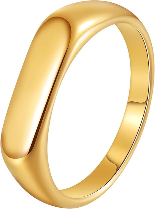 Mens Signet Rings Stainless Steel Pinky Ring for Men Women Silver/Black/Gold Square Cool Finger Ring, Gift for Dad Husband